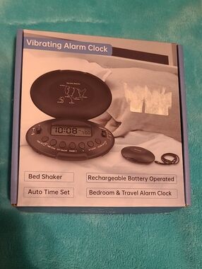 Vibrating Travel Alarm Clock with Bed Shaker - Black